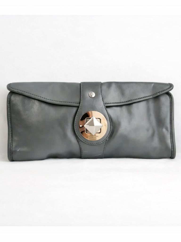 Kate Spade Metallic Silver Leather Pyramid Lock Clutch